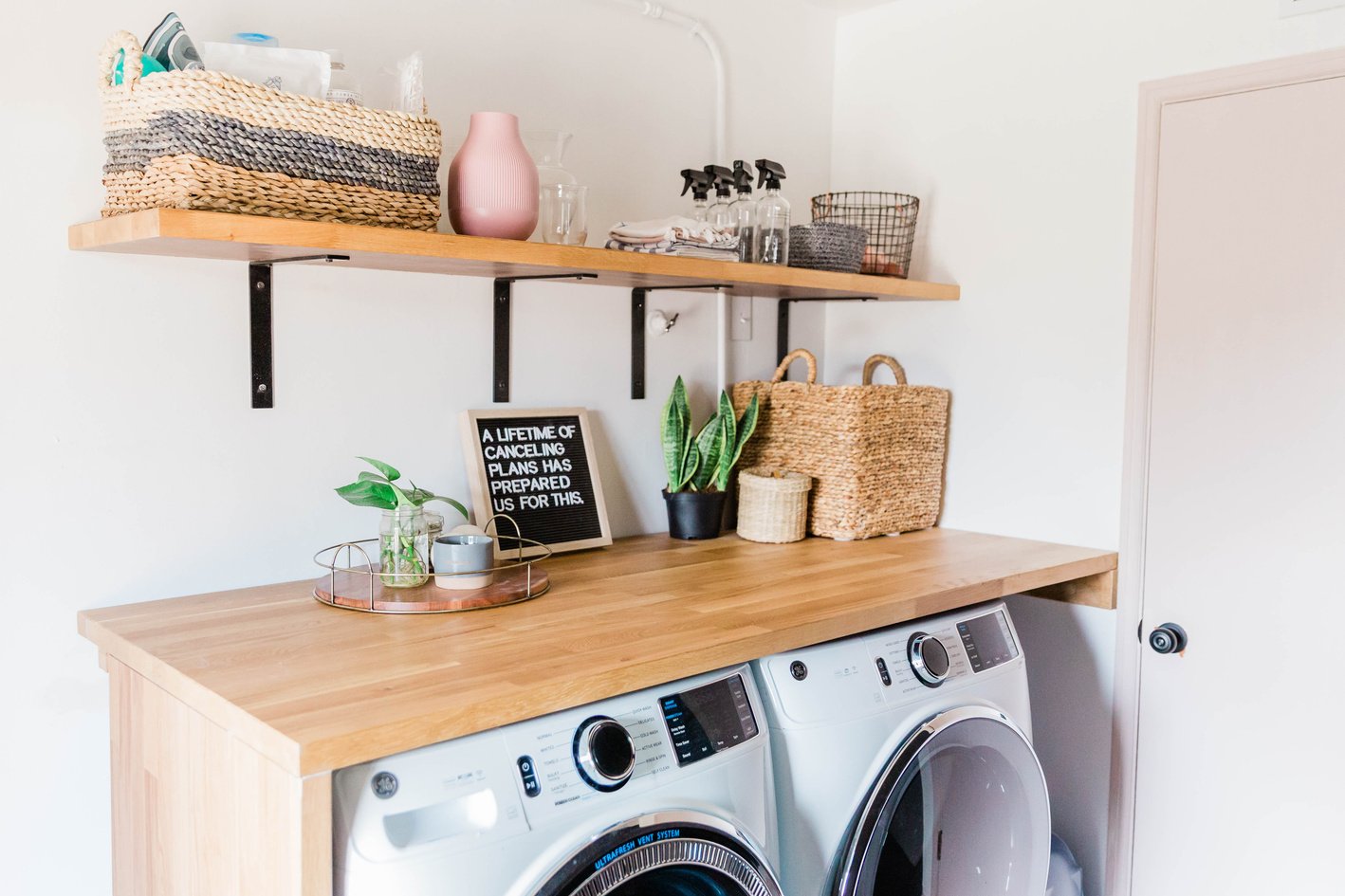 Shelves Above the Washing Machine in a Laundry Room